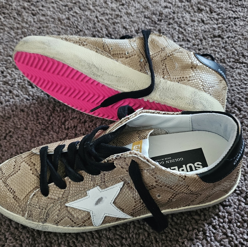 Golden Goose full Brown Snake skin, pink soles 36 superstar